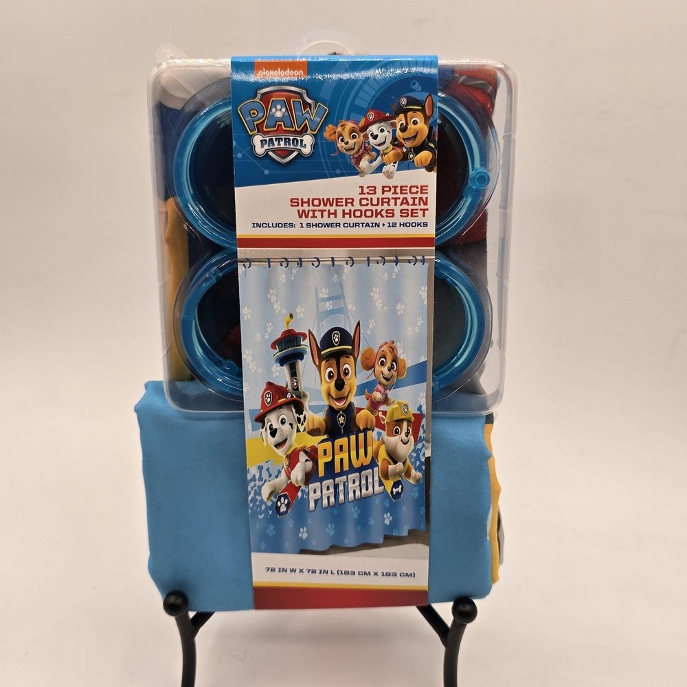 Nickelodeon Paw Patrol 13 Piece Shower Curtain Fabric Hooks Set 72x72 Blue